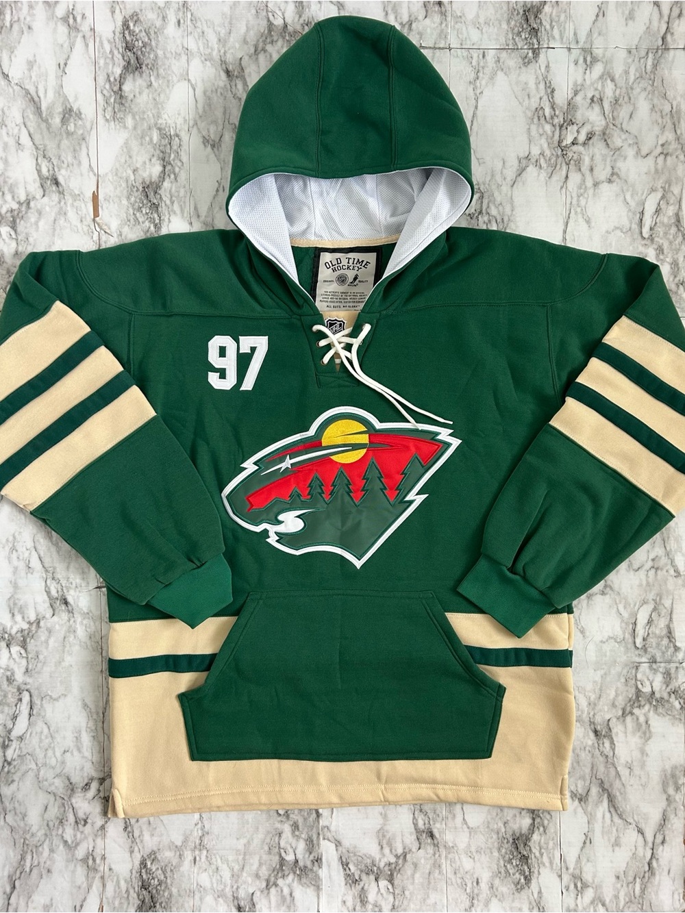 Old Time Hockey NHL men’s XL Minnesota Wild heavy lace-up jersey hoodie Kaprizov